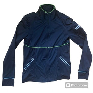 Athleta Reflective Jacket Black Athletic Zip Up Size Medium Brat Summer Green